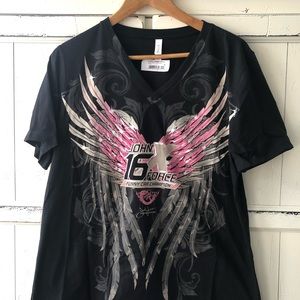 🔥🔥🔥 NWT John Force Moto Ángel Wings Ladies Shirt with Pink And Silver 🔥🔥🔥